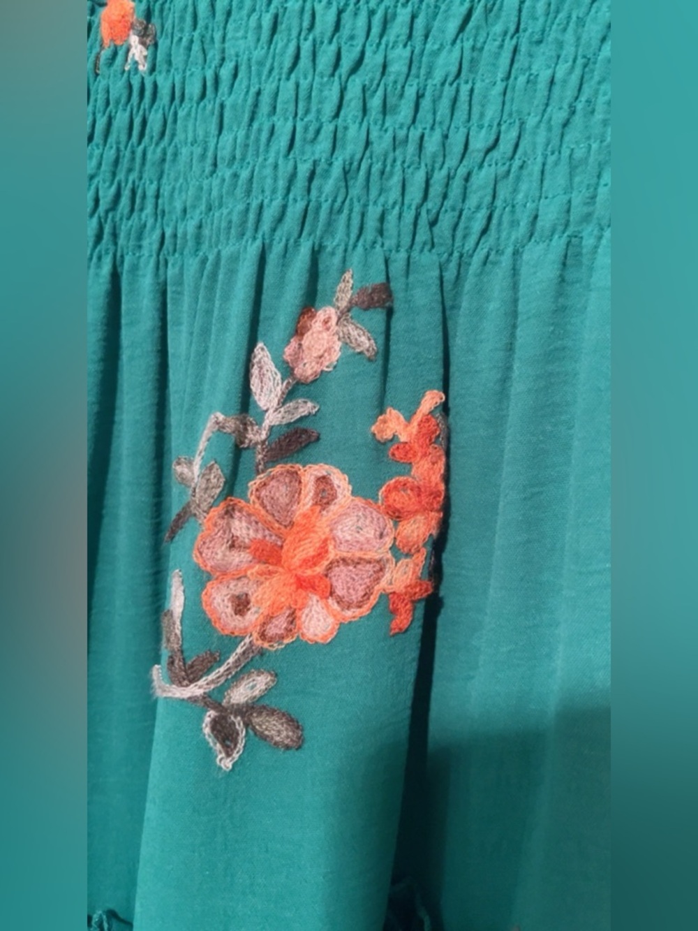 NWT Kindred Anthropologie Green Embroidered Maxi Dress Boho Off Shoulder - Picture 5 of 11
